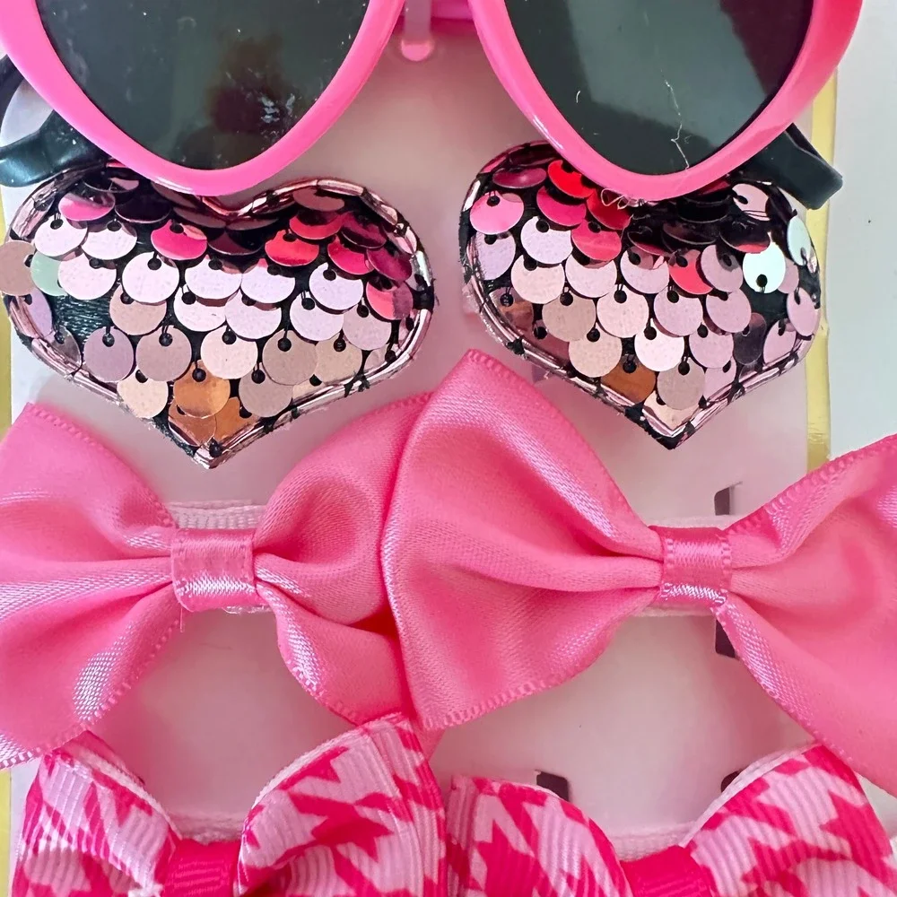 Paris Hilton Pet Shop Dog Accessory Set 10pc Pink New Bows Sunglasses Headband
